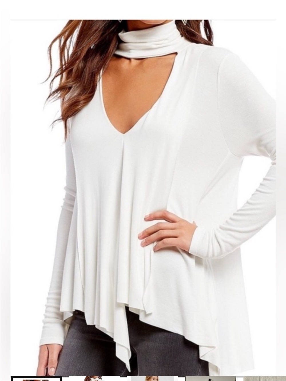 Free People Cream Color Uptown Choker Asymmetrical Tunic Top NWT XS - Picture 2 of 8